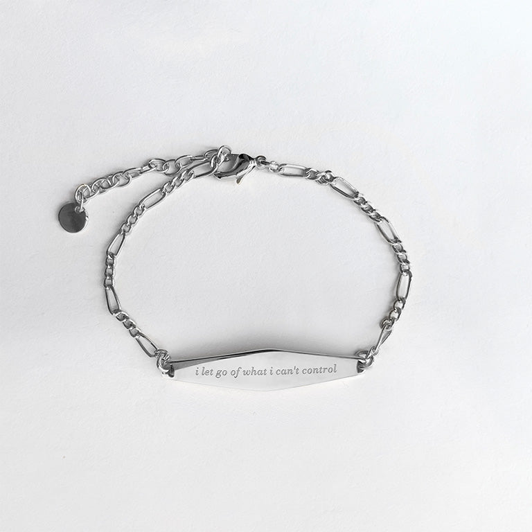 Silver Figaro Mindfulness Bracelet Engraved with the phrase 