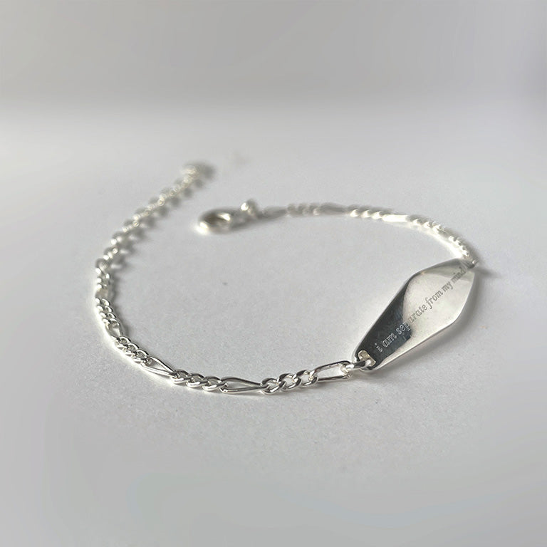 Silver Figaro Mindfulness Bracelet Engraved with the phrase 