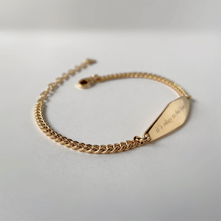 Gold Curb Chain Bracelet Engraved with the phrase 